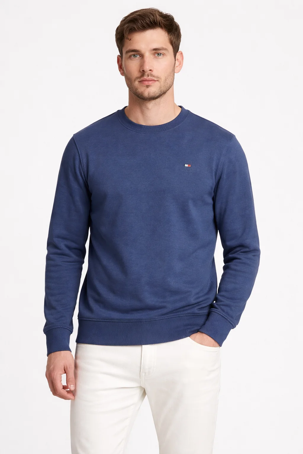 bluza męska - REGULAR FLEECE CREW NECK FADED INDIGO