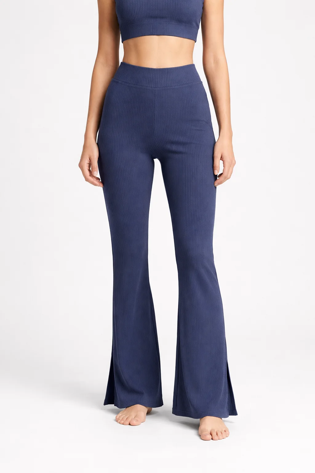 spodnie damskie - High Waist Ribbed Flare Leggins